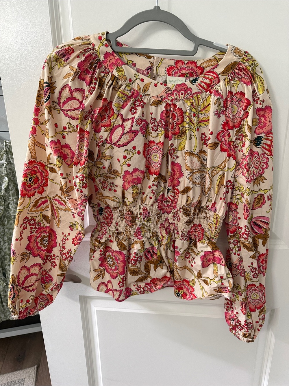 Spartina 449 Pink Floral Smocked Waist Blouse